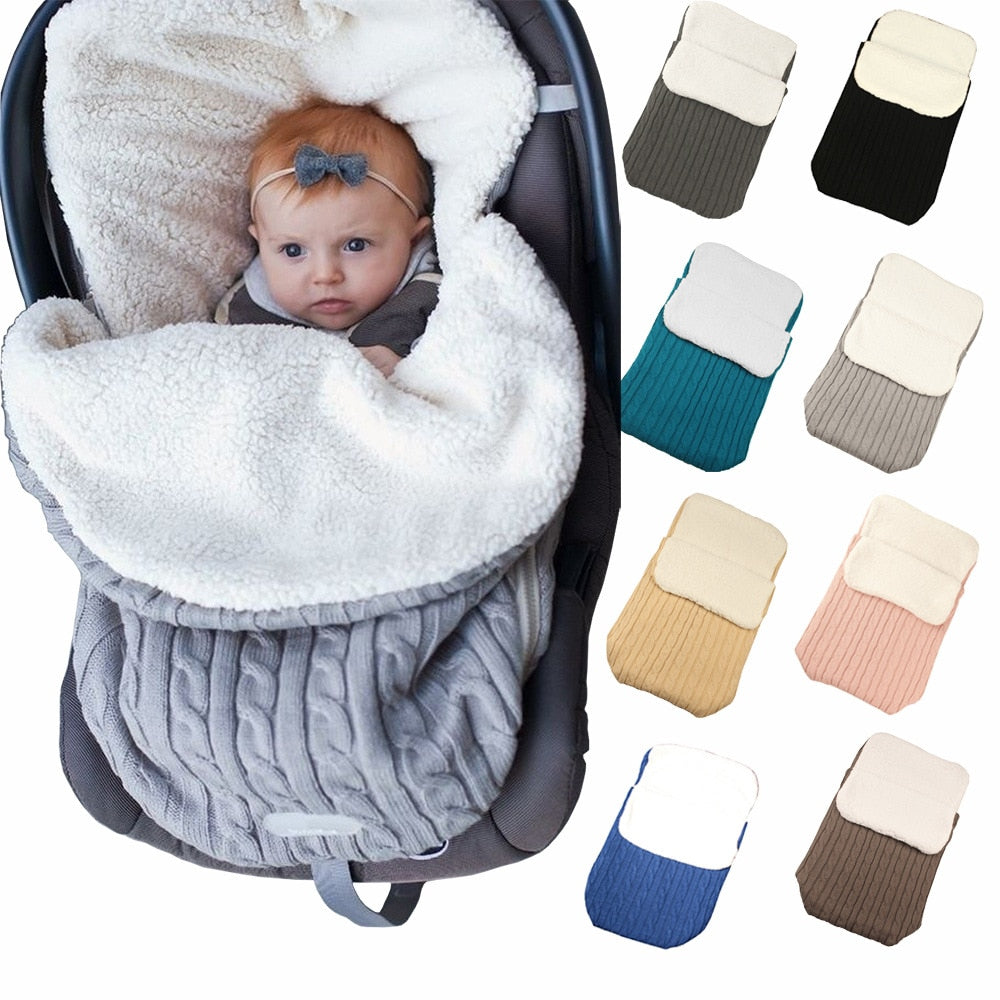 Infant Baby Knitted Warm Swaddle Sleeping Bag Thicken Blanket Fleece Thickness Autumn/winter Stroller Warm Wrap Blanket
