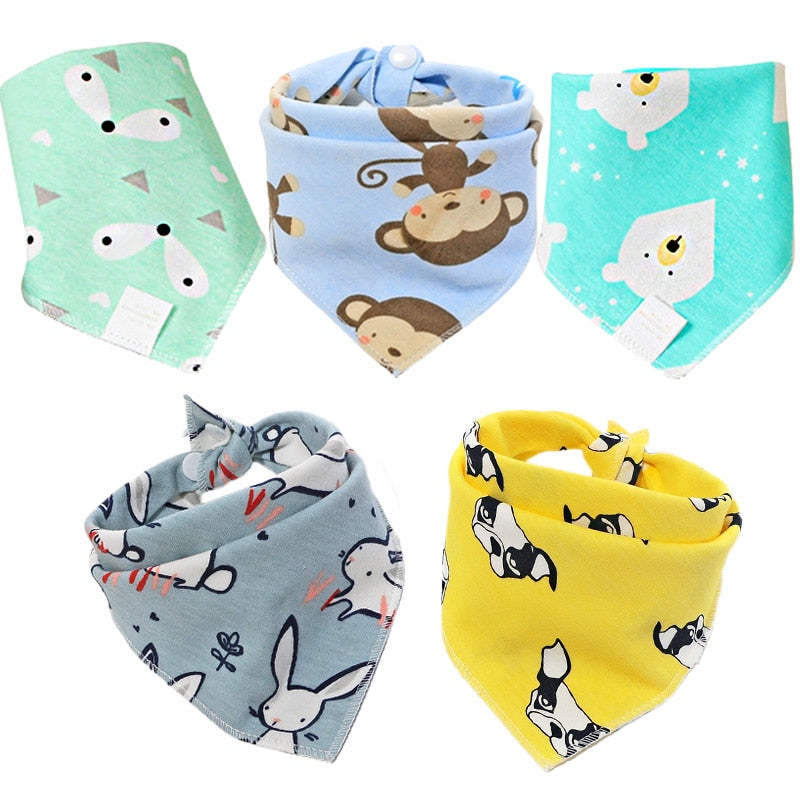 5 Pcs/Lot Baby care Bandana Bibs Scarf Burp Cloths Saliva for Newborn Infant Toddler Boys Girls Kids Cartoon Triangle Cotton Bib