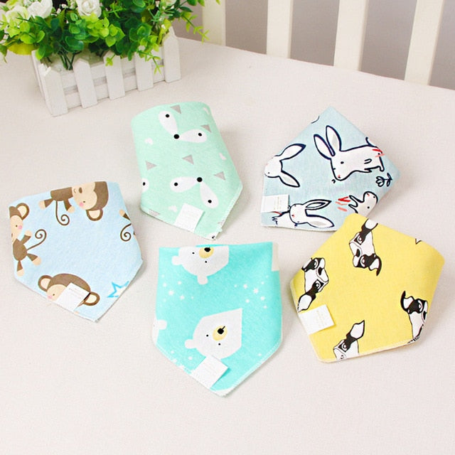 5 Pcs/Lot Baby care Bandana Bibs Scarf Burp Cloths Saliva for Newborn Infant Toddler Boys Girls Kids Cartoon Triangle Cotton Bib