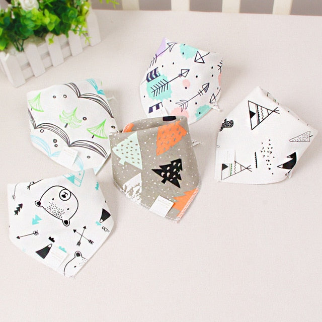 5 Pcs/Lot Baby care Bandana Bibs Scarf Burp Cloths Saliva for Newborn Infant Toddler Boys Girls Kids Cartoon Triangle Cotton Bib