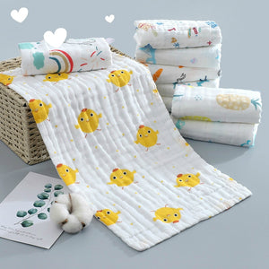 25*50cm Baby Six-layer Pure Cotton Printed Long Square Towel Combed Cotton Long Gauze Towel Newborn Feeding Towel Baby Washing T