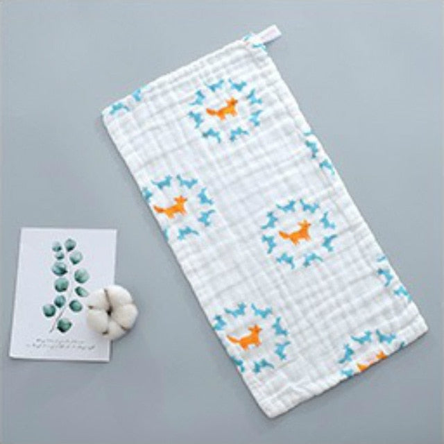 25*50cm Baby Six-layer Pure Cotton Printed Long Square Towel Combed Cotton Long Gauze Towel Newborn Feeding Towel Baby Washing T
