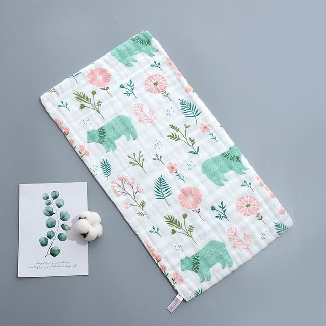 25*50cm Baby Six-layer Pure Cotton Printed Long Square Towel Combed Cotton Long Gauze Towel Newborn Feeding Towel Baby Washing T