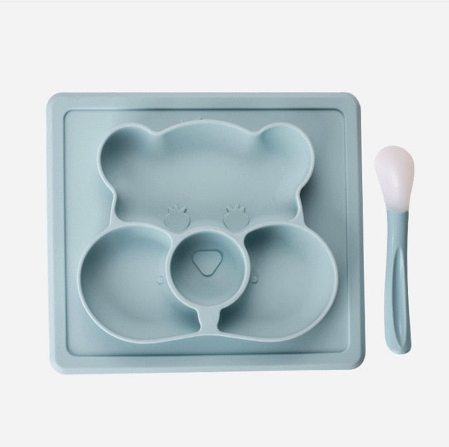 Creative Silicon Cartoon Bear Plate Infants Supplementary Food Box Baby Learning Plate BPA Free