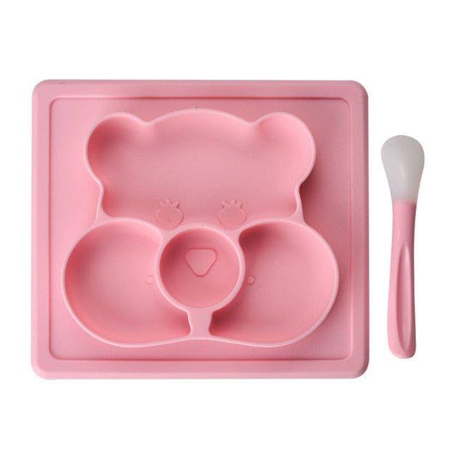 Creative Silicon Cartoon Bear Plate Infants Supplementary Food Box Baby Learning Plate BPA Free