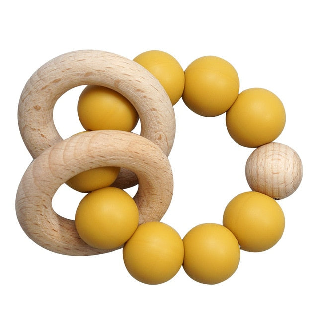 Teething Wood Rattles Toys Baby Nursing Bracelets Silicone Teether Baby Teether Bracelets Nursing Toys Gift