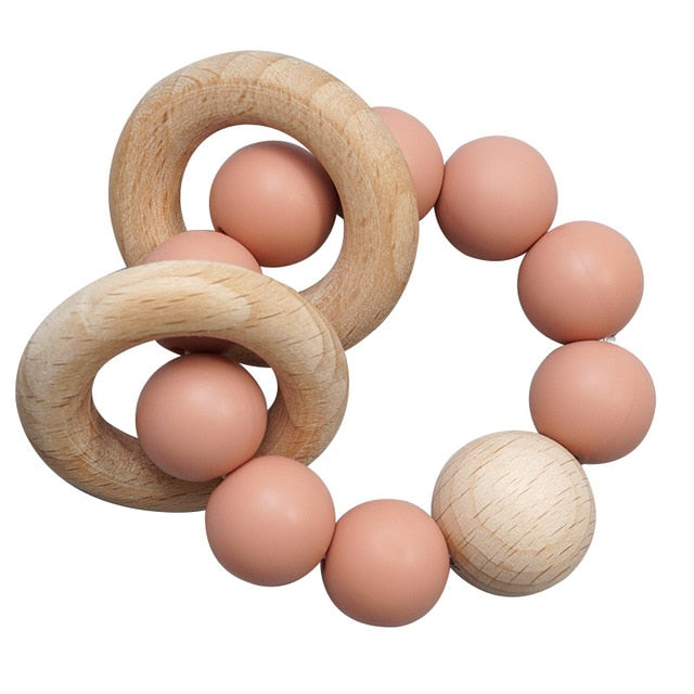 Teething Wood Rattles Toys Baby Nursing Bracelets Silicone Teether Baby Teether Bracelets Nursing Toys Gift