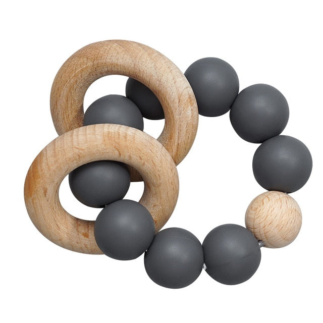 Teething Wood Rattles Toys Baby Nursing Bracelets Silicone Teether Baby Teether Bracelets Nursing Toys Gift