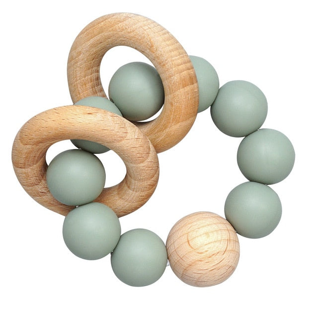 Teething Wood Rattles Toys Baby Nursing Bracelets Silicone Teether Baby Teether Bracelets Nursing Toys Gift