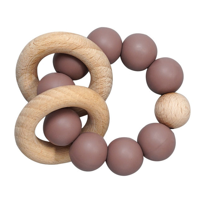 Teething Wood Rattles Toys Baby Nursing Bracelets Silicone Teether Baby Teether Bracelets Nursing Toys Gift