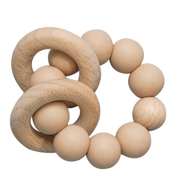 Teething Wood Rattles Toys Baby Nursing Bracelets Silicone Teether Baby Teether Bracelets Nursing Toys Gift