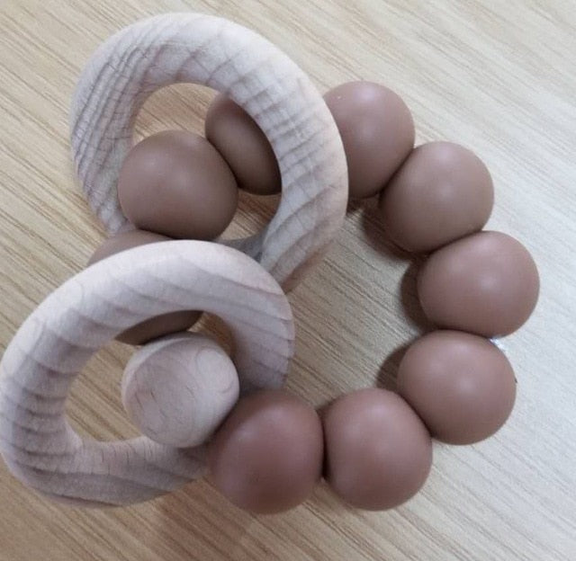 Teething Wood Rattles Toys Baby Nursing Bracelets Silicone Teether Baby Teether Bracelets Nursing Toys Gift
