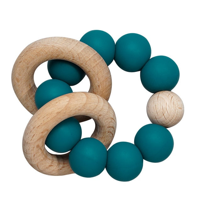 Teething Wood Rattles Toys Baby Nursing Bracelets Silicone Teether Baby Teether Bracelets Nursing Toys Gift
