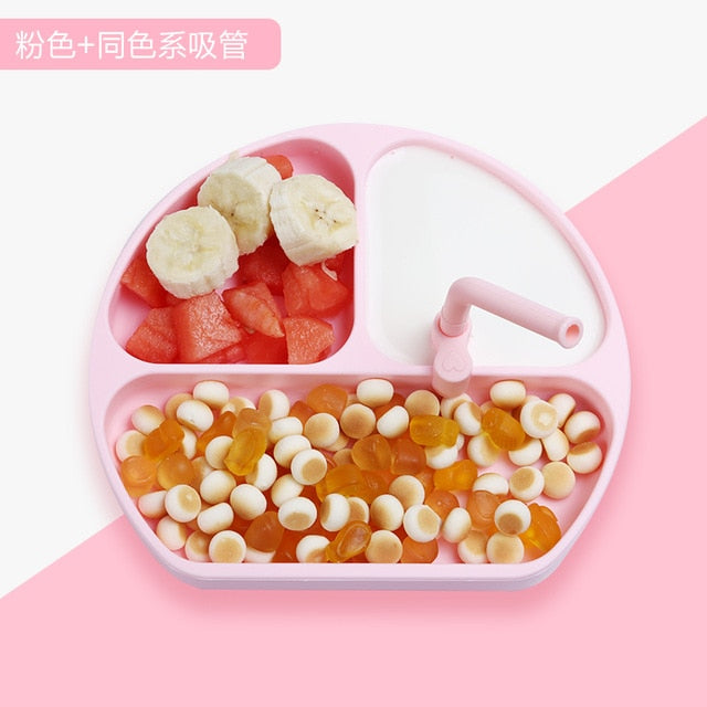 Baby Silicone bowl Sucker Bowl Children feeding silicone plate baby silica gel dishes It can be used with spoon, fork and straw