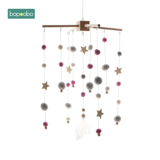 1set Silicone Beads Baby Mobile Beech Wood Bird Rattles Wool Balls Kid Room Bed Hanging Decor Nursing Children Products