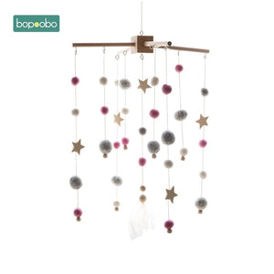 1set Silicone Beads Baby Mobile Beech Wood Bird Rattles Wool Balls Kid Room Bed Hanging Decor Nursing Children Products
