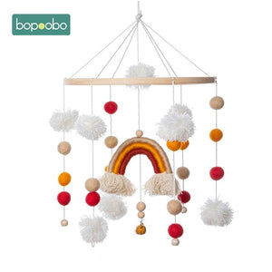 1set Silicone Beads Baby Mobile Beech Wood Bird Rattles Wool Balls Kid Room Bed Hanging Decor Nursing Children Products
