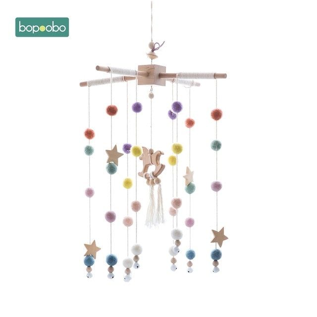 1set Silicone Beads Baby Mobile Beech Wood Bird Rattles Wool Balls Kid Room Bed Hanging Decor Nursing Children Products