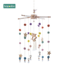 1set Silicone Beads Baby Mobile Beech Wood Bird Rattles Wool Balls Kid Room Bed Hanging Decor Nursing Children Products
