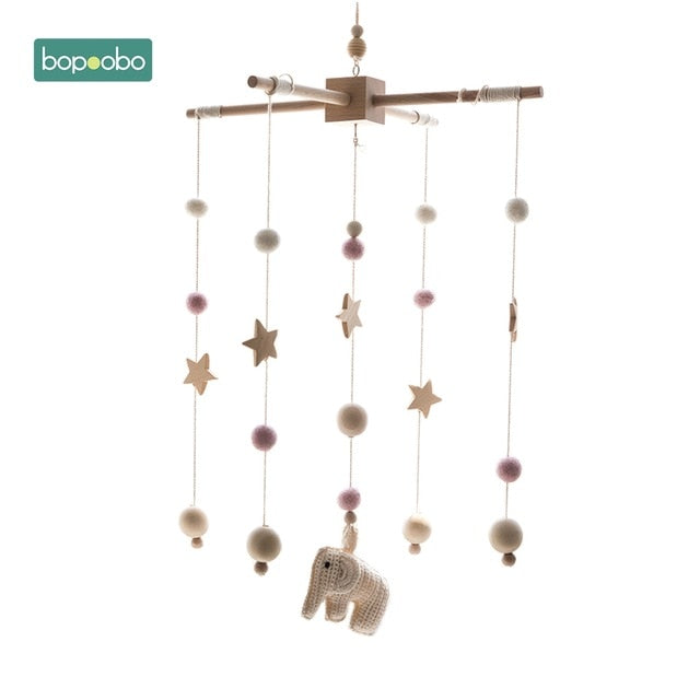 1set Silicone Beads Baby Mobile Beech Wood Bird Rattles Wool Balls Kid Room Bed Hanging Decor Nursing Children Products