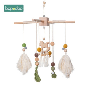 1set Silicone Beads Baby Mobile Beech Wood Bird Rattles Wool Balls Kid Room Bed Hanging Decor Nursing Children Products