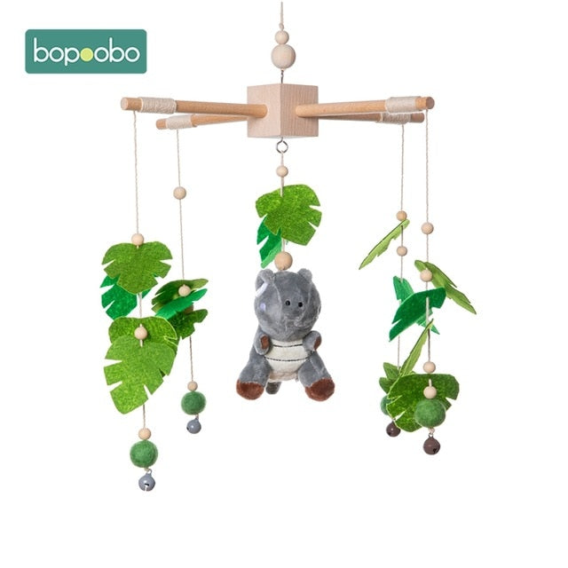 1set Silicone Beads Baby Mobile Beech Wood Bird Rattles Wool Balls Kid Room Bed Hanging Decor Nursing Children Products