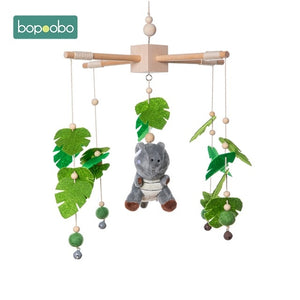 1set Silicone Beads Baby Mobile Beech Wood Bird Rattles Wool Balls Kid Room Bed Hanging Decor Nursing Children Products