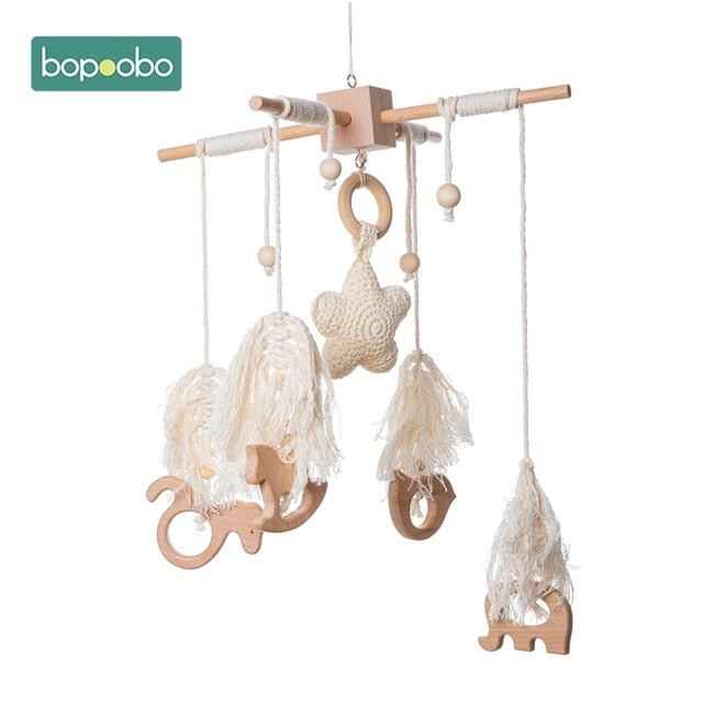 1set Silicone Beads Baby Mobile Beech Wood Bird Rattles Wool Balls Kid Room Bed Hanging Decor Nursing Children Products