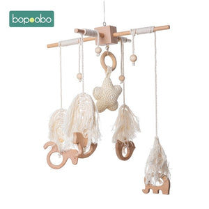 1set Silicone Beads Baby Mobile Beech Wood Bird Rattles Wool Balls Kid Room Bed Hanging Decor Nursing Children Products