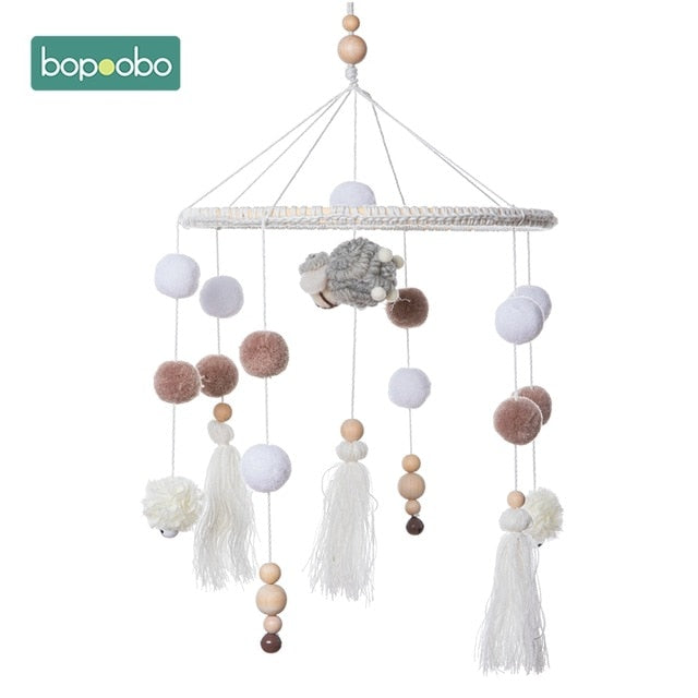 1set Silicone Beads Baby Mobile Beech Wood Bird Rattles Wool Balls Kid Room Bed Hanging Decor Nursing Children Products