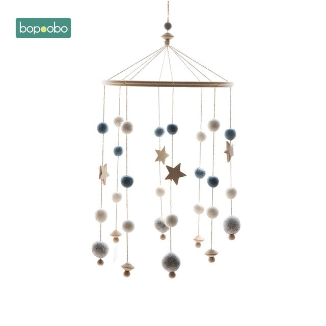 1set Silicone Beads Baby Mobile Beech Wood Bird Rattles Wool Balls Kid Room Bed Hanging Decor Nursing Children Products