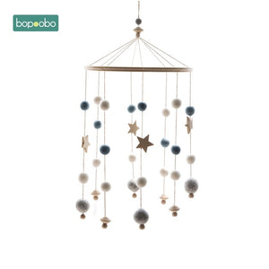 1set Silicone Beads Baby Mobile Beech Wood Bird Rattles Wool Balls Kid Room Bed Hanging Decor Nursing Children Products