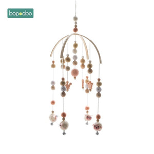 1set Silicone Beads Baby Mobile Beech Wood Bird Rattles Wool Balls Kid Room Bed Hanging Decor Nursing Children Products