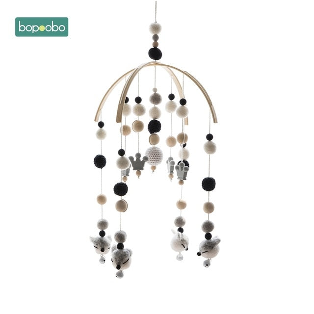 1set Silicone Beads Baby Mobile Beech Wood Bird Rattles Wool Balls Kid Room Bed Hanging Decor Nursing Children Products