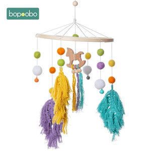 1set Silicone Beads Baby Mobile Beech Wood Bird Rattles Wool Balls Kid Room Bed Hanging Decor Nursing Children Products