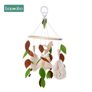 1set Silicone Beads Baby Mobile Beech Wood Bird Rattles Wool Balls Kid Room Bed Hanging Decor Nursing Children Products