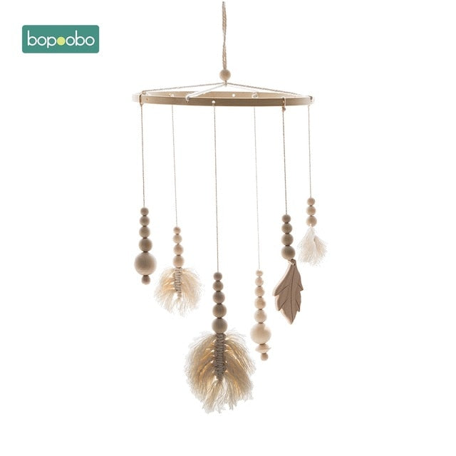 1set Silicone Beads Baby Mobile Beech Wood Bird Rattles Wool Balls Kid Room Bed Hanging Decor Nursing Children Products