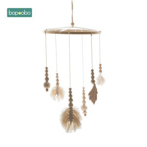 1set Silicone Beads Baby Mobile Beech Wood Bird Rattles Wool Balls Kid Room Bed Hanging Decor Nursing Children Products