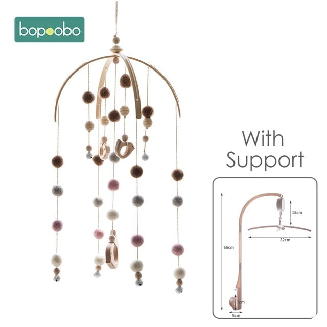 1set Silicone Beads Baby Mobile Beech Wood Bird Rattles Wool Balls Kid Room Bed Hanging Decor Nursing Children Products