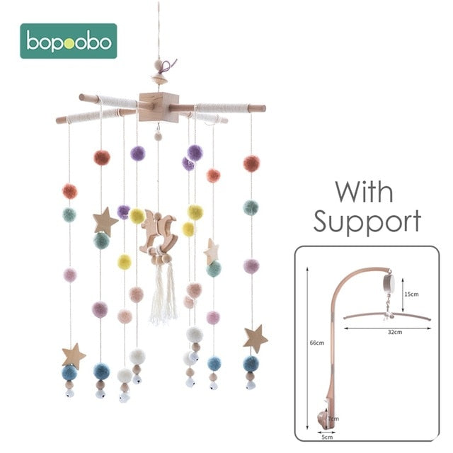 1set Silicone Beads Baby Mobile Beech Wood Bird Rattles Wool Balls Kid Room Bed Hanging Decor Nursing Children Products