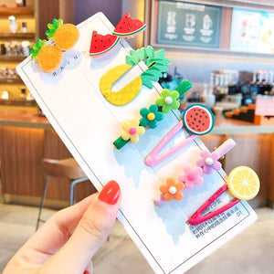 1 Set Children Cute Cartoon Flower Fruit Rubber Bands Hairpins Girls Lovely Gift Hair Clips Kids Hair Bands Hair Accessories
