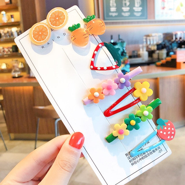 1 Set Children Cute Cartoon Flower Fruit Rubber Bands Hairpins Girls Lovely Gift Hair Clips Kids Hair Bands Hair Accessories