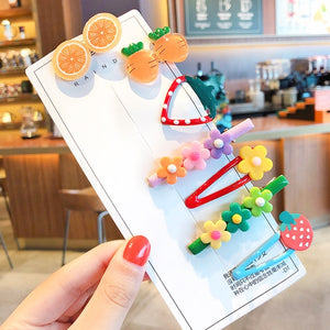 1 Set Children Cute Cartoon Flower Fruit Rubber Bands Hairpins Girls Lovely Gift Hair Clips Kids Hair Bands Hair Accessories