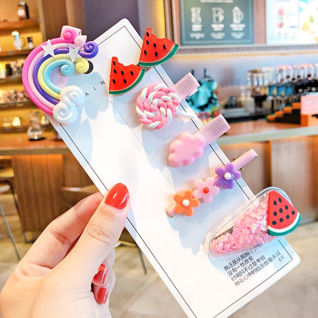1 Set Children Cute Cartoon Flower Fruit Rubber Bands Hairpins Girls Lovely Gift Hair Clips Kids Hair Bands Hair Accessories