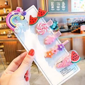 1 Set Children Cute Cartoon Flower Fruit Rubber Bands Hairpins Girls Lovely Gift Hair Clips Kids Hair Bands Hair Accessories