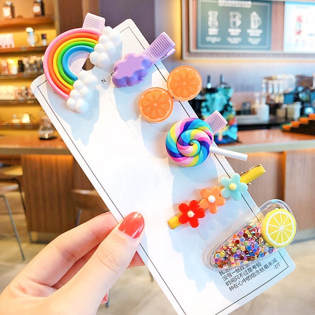 1 Set Children Cute Cartoon Flower Fruit Rubber Bands Hairpins Girls Lovely Gift Hair Clips Kids Hair Bands Hair Accessories