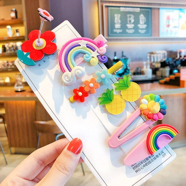 1 Set Children Cute Cartoon Flower Fruit Rubber Bands Hairpins Girls Lovely Gift Hair Clips Kids Hair Bands Hair Accessories