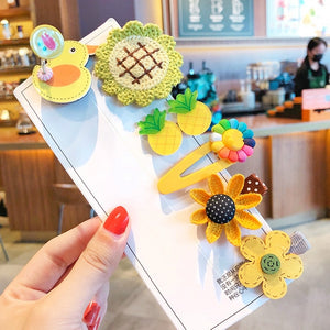 1 Set Children Cute Cartoon Flower Fruit Rubber Bands Hairpins Girls Lovely Gift Hair Clips Kids Hair Bands Hair Accessories