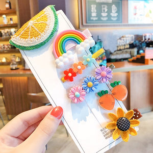 1 Set Children Cute Cartoon Flower Fruit Rubber Bands Hairpins Girls Lovely Gift Hair Clips Kids Hair Bands Hair Accessories