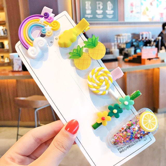 1 Set Children Cute Cartoon Flower Fruit Rubber Bands Hairpins Girls Lovely Gift Hair Clips Kids Hair Bands Hair Accessories
